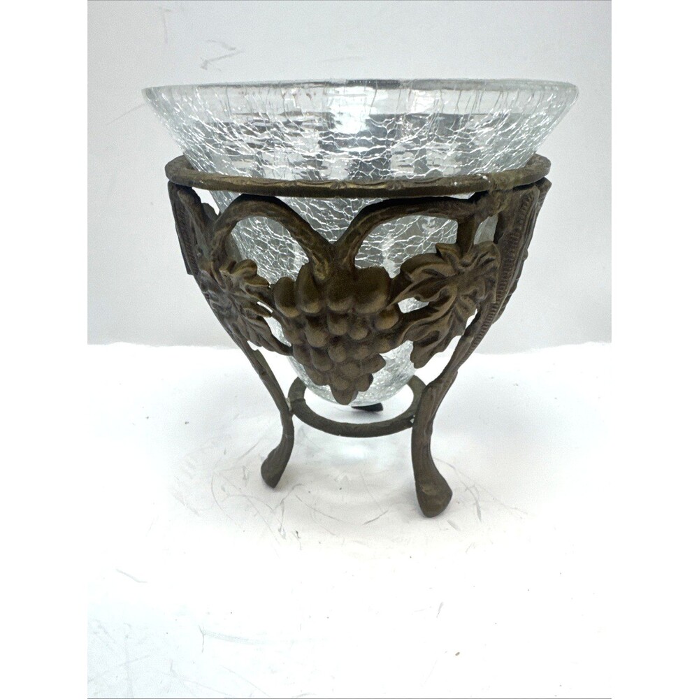 Brass Grapevine Stand Candle Orb Paper Weight Grapevine Design Bowl 6 In X 5 In